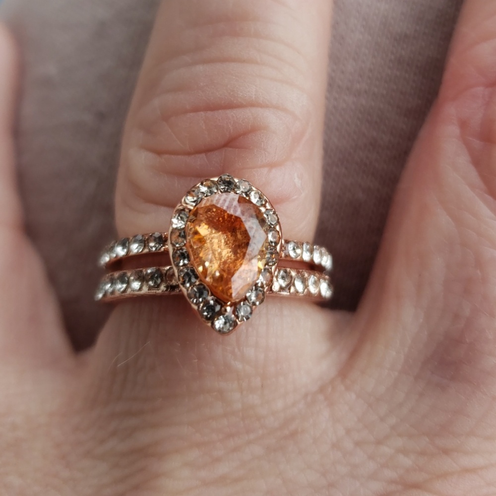 Rose Gold Filled Morganite Wedding Ring Set - Picture 4 of 8